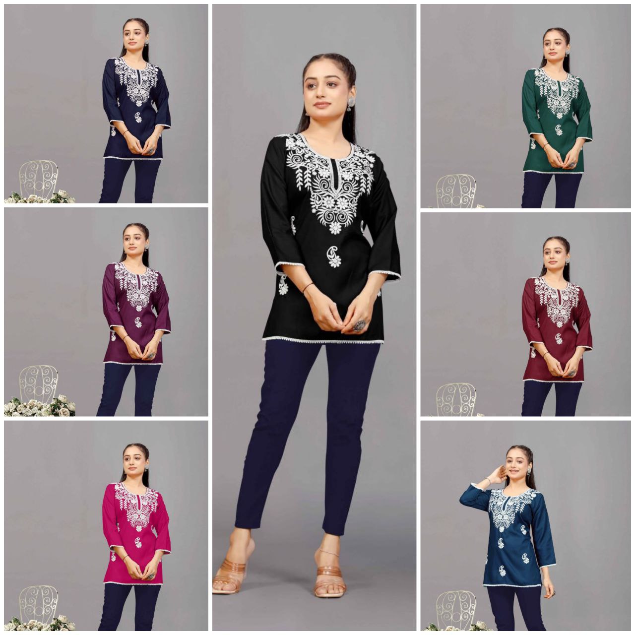 NSF Hello Rayon Chikankari Embroidery Ladies Top Wholesale Online